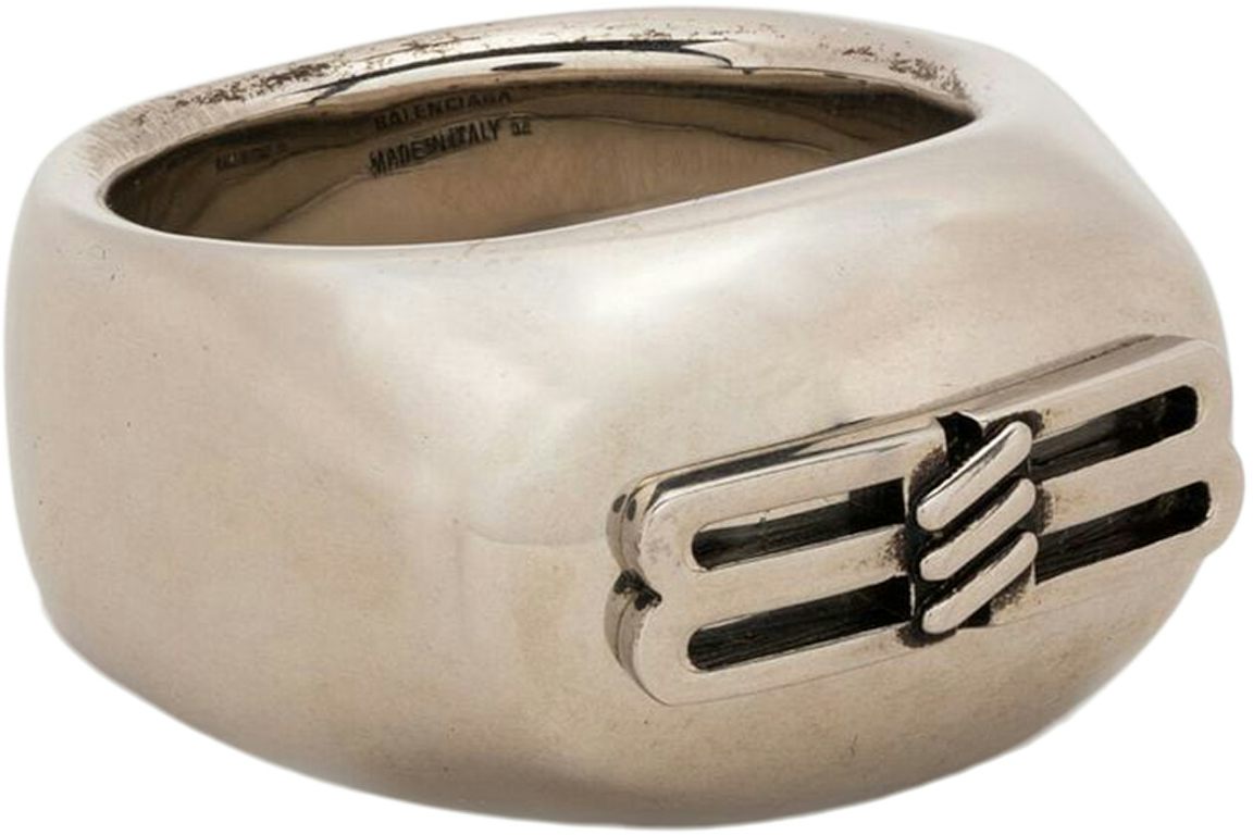 Balenciaga BB Icon Signet Ring Antique Silver