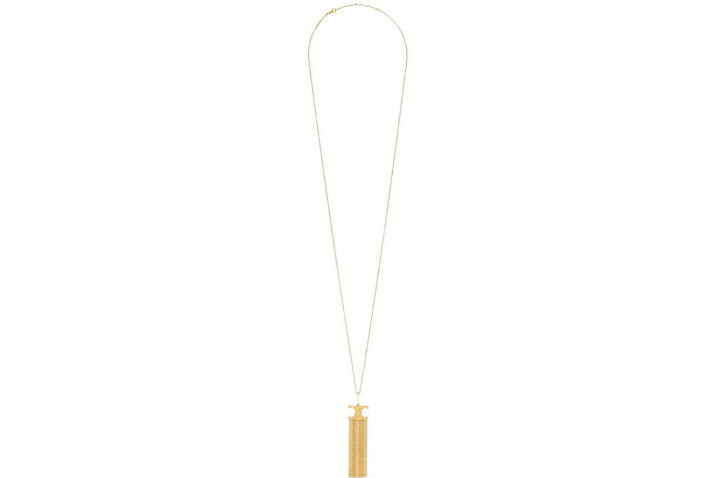 Celine Triomphe Folk Fringe Long Necklace in Brass Necklace in Brass Gold