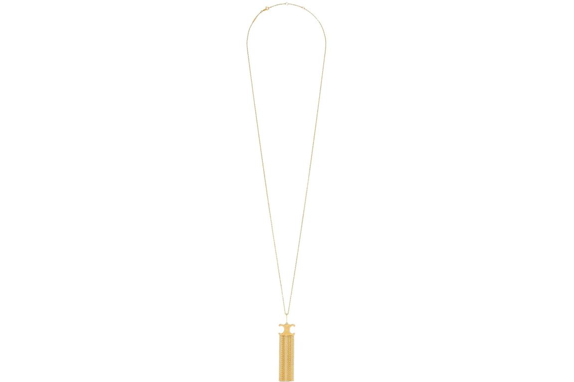 Celine Triomphe Folk Fringe Long Necklace in Brass Necklace in Brass Gold