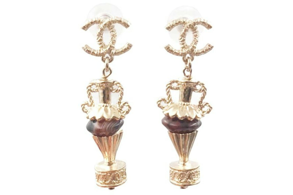 Chanel Amphora Stone Earrings Brown/Gold