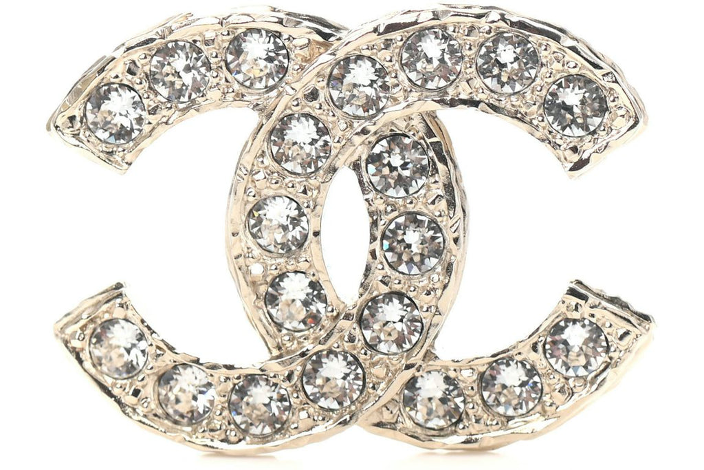 Chanel Crystal CC Brooch Light Gold
