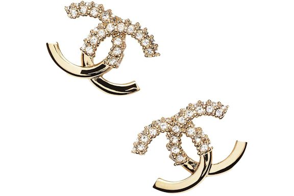 Chanel Crystal & Gold Metal Strass Stud Earrings AB9451 Gold/Crystal