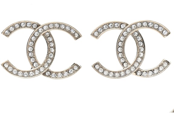 Chanel Crystal Large CC Earrings Silver