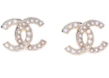 Chanel Crystal Pearl CC Earrings 0.5" Gold