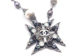 Chanel Faux Pearl Star Necklace Gunmetal Silver Multicolor