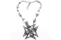 Chanel Faux Pearl Star Necklace Gunmetal Silver Multicolor