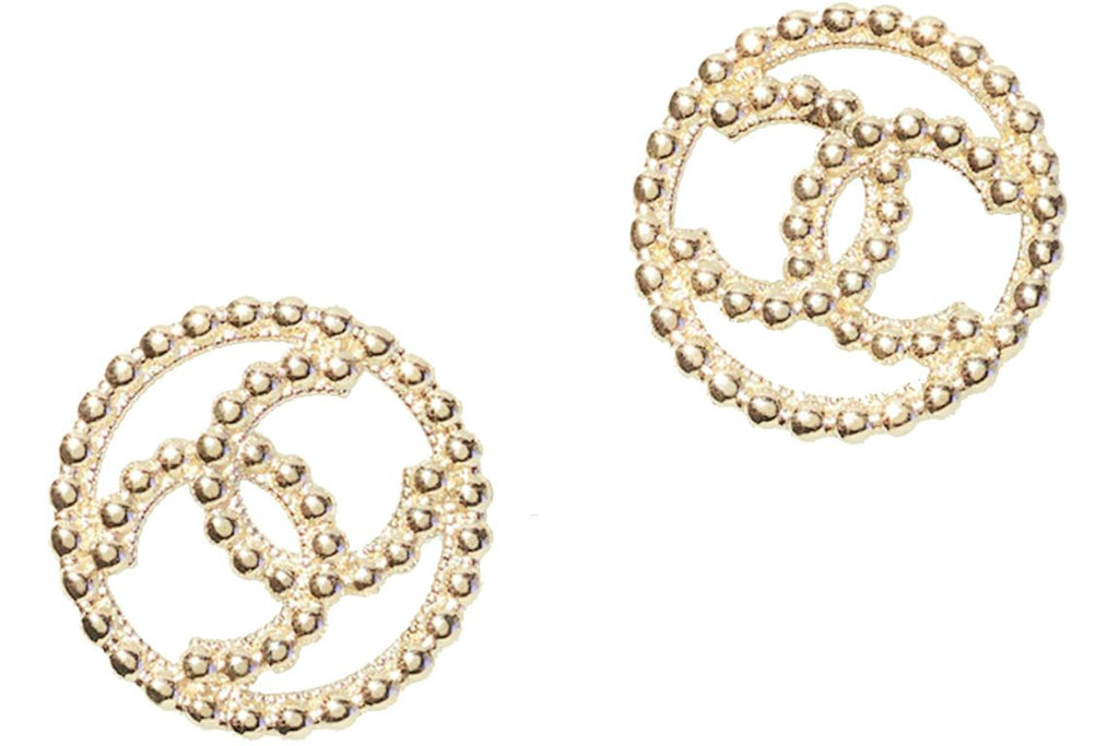 Chanel Gold Metal Logo Earrings Gold