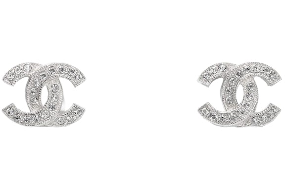Chanel Metal and Strass Earrings Crystal Silver