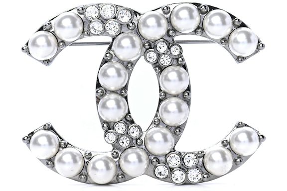 Chanel Pearl Crystal CC Brooch Gold