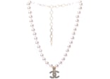 Chanel Pearl Crystal CC Short Necklace 18" Gold