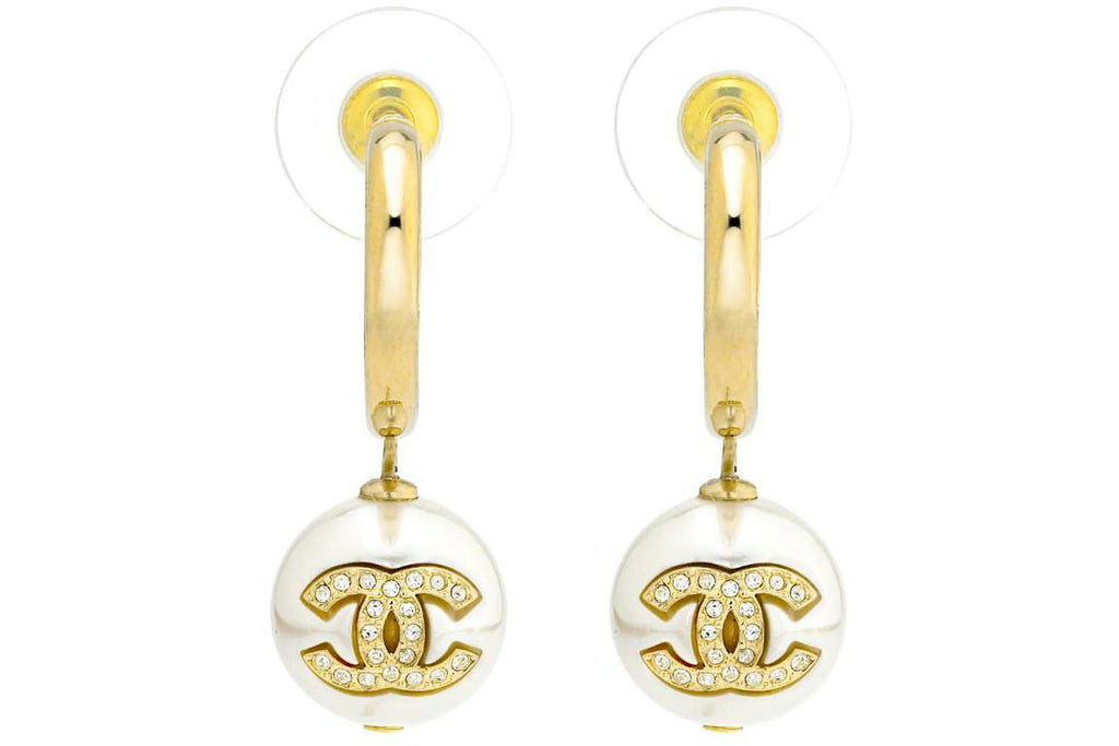 Chanel Pearl Hoop Earrings Gold/Pearl (AB8451 B08257 NI488)