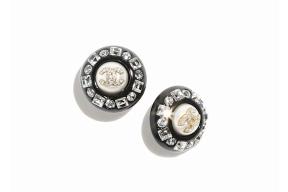 Chanel Puces D'Oreilles Earrings Black/Pearl White/Gold/Crystal (ABC325 B15467 NU642)