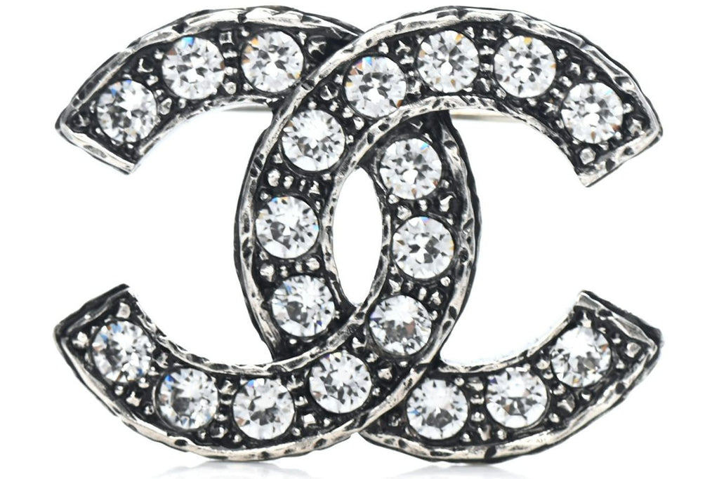 Chanel Ruthenium Crystal CC Brooch Silver