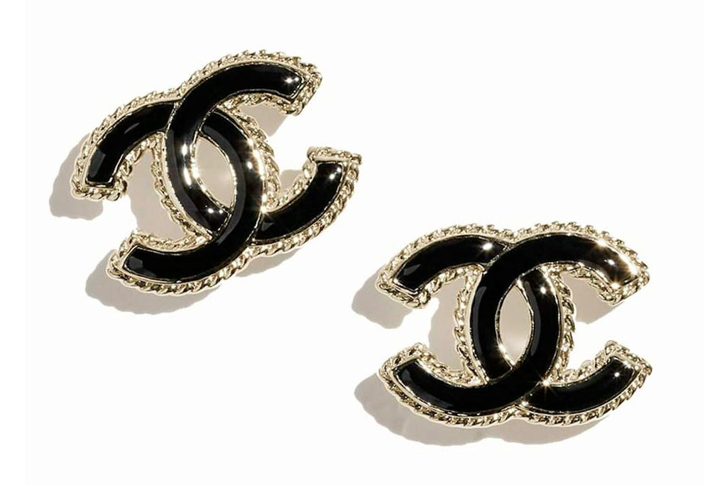 Chanel Stud Earrings Gold/Black (ABC528 B16134 NW445)