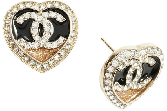 Chanel Stud Earrings Gold/Black/Dark Gold/Crystal (ABB664 B14145 NR576)
