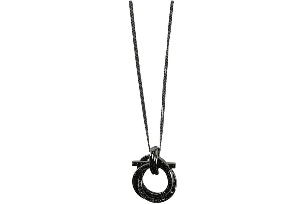 Ferragamo Gancini Crystal-Embellished Pendant Necklace Silver