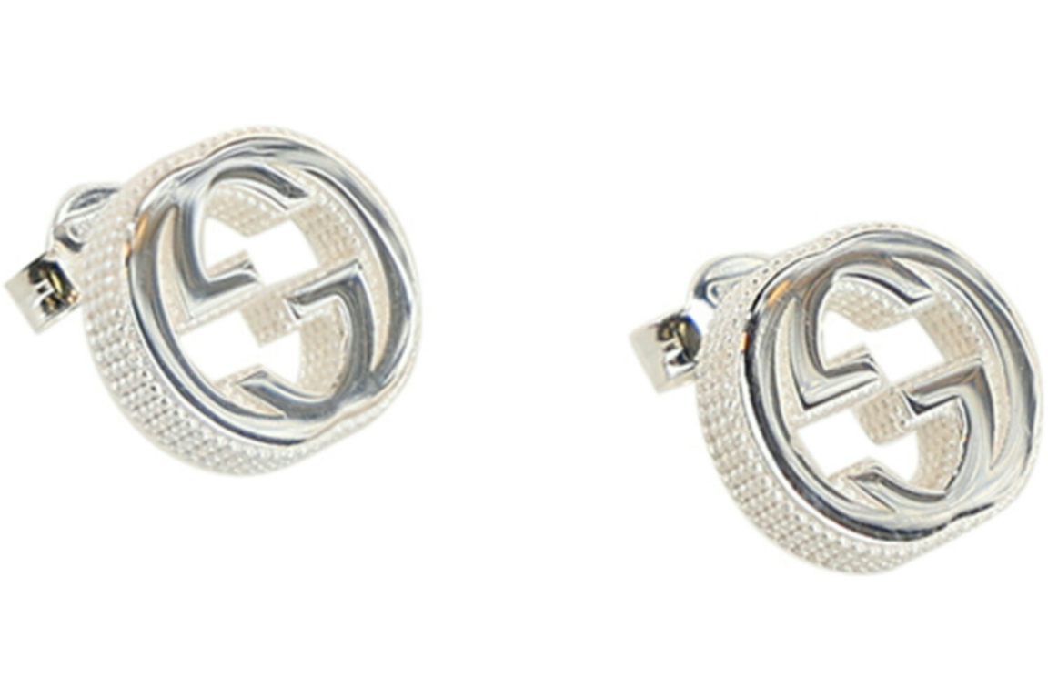 Gucci Interlocking G Textured Silver Stud Earrings Silver