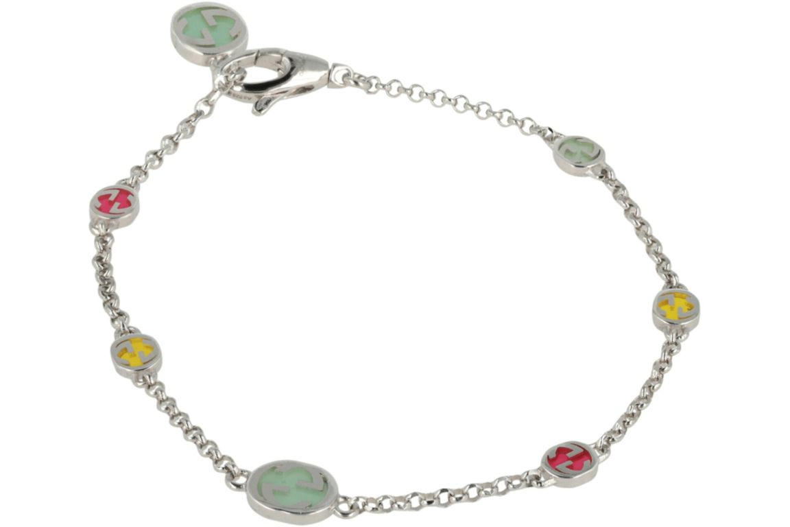 Gucci Sterling Silver Enamel Interlocking G Bracelet Silver