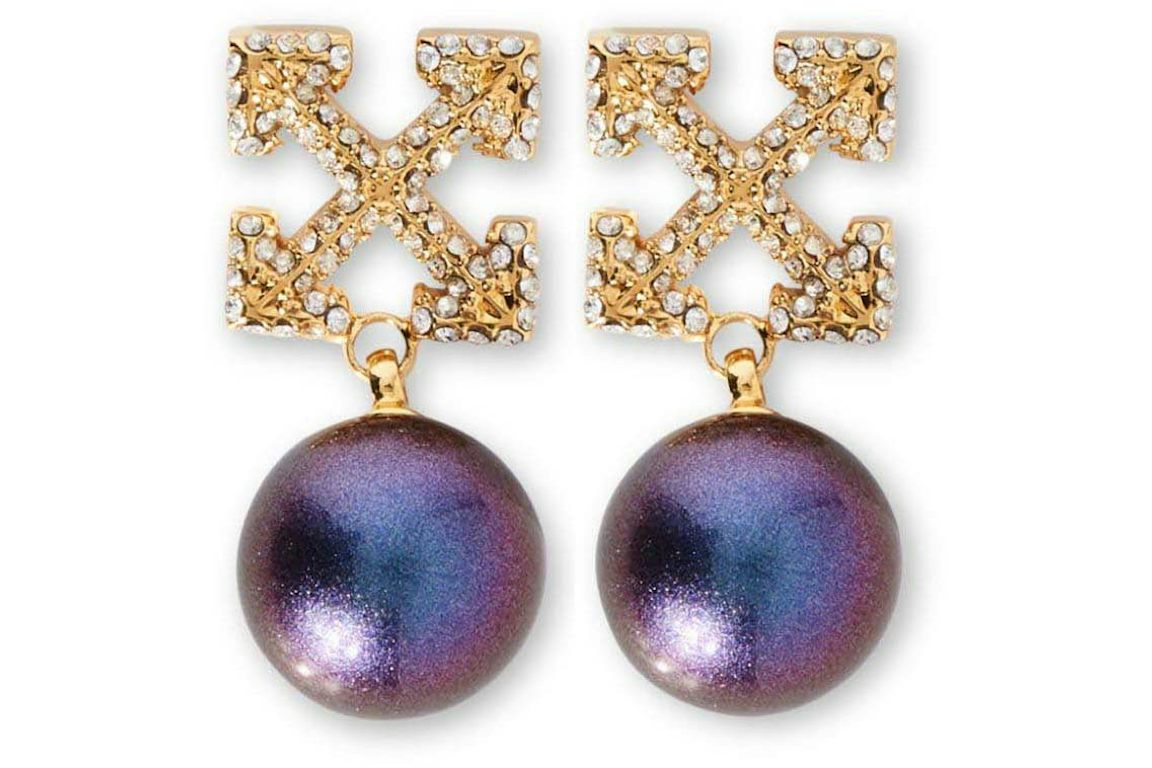 Off-White Arrows Crystal-Embellished Earrings Gold/Cobalt