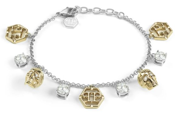 Philipp Plein 3D $kull Crystal Cable Chain Bracelet Two Tone