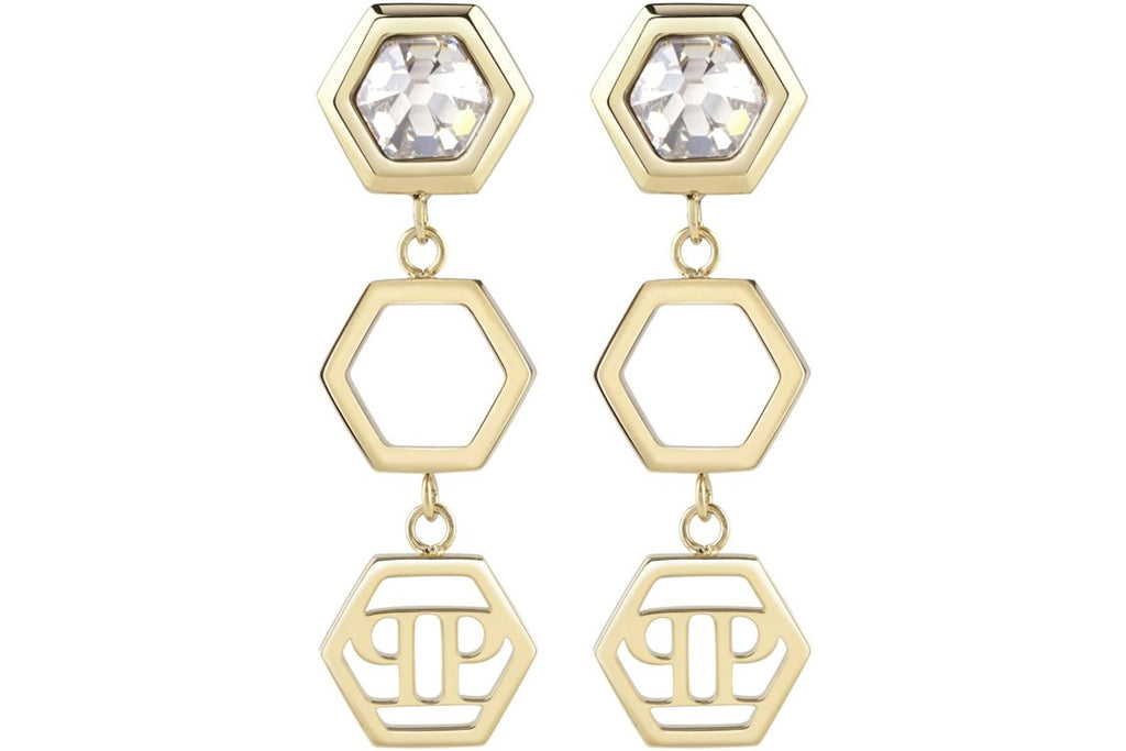 Philipp Plein Hexagon Lux Crystal Dangle Earrings Gold