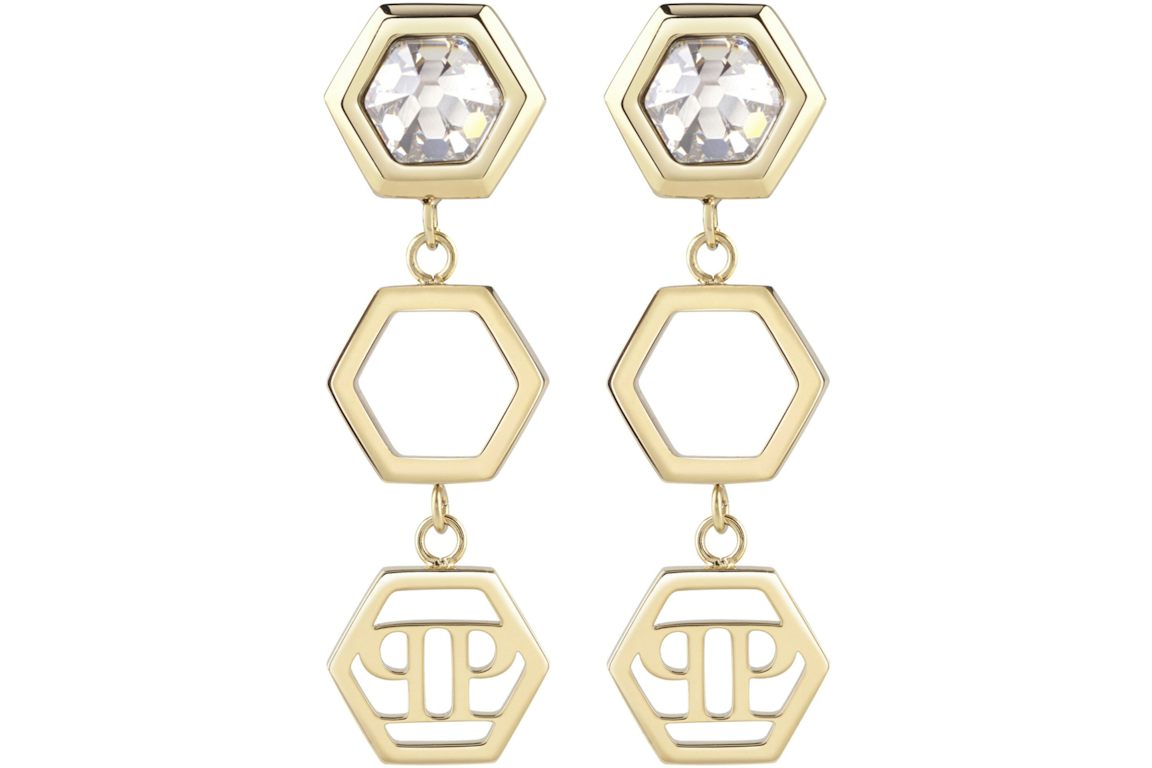 Philipp Plein Hexagon Lux Crystal Dangle Earrings Gold