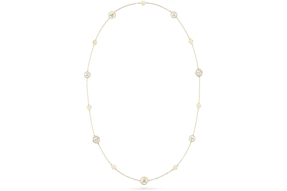 Philipp Plein Plein Mini Logo Crystal Cable Chain Necklace Gold