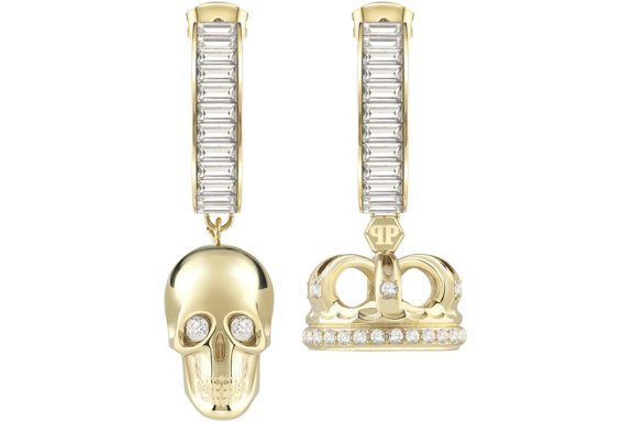 Philipp Plein $kull Crown Crystal Hoop Earrings Gold