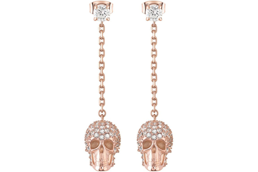 Philipp Plein Sliding $kull Crystal Dangle Earrings Rosegold