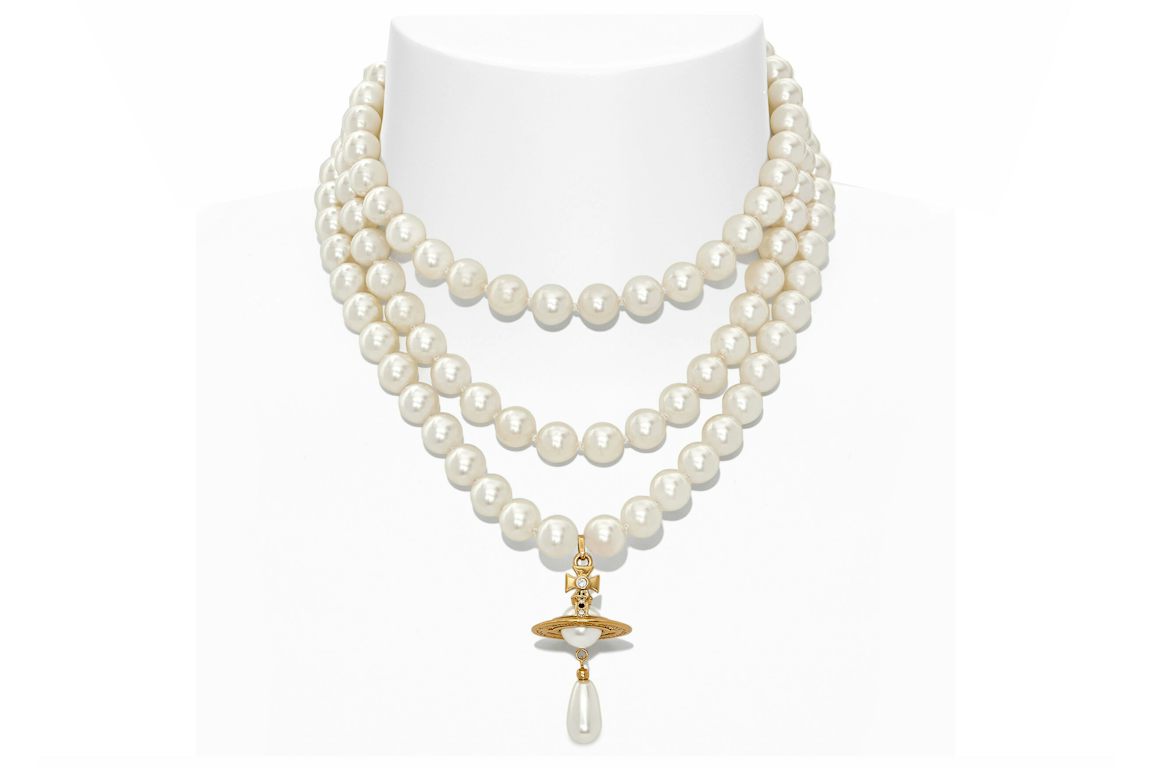 Vivienne Westwood Choker Three Row Pearl Drop Gold
